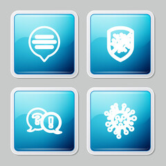 Set line Speech bubble chat, Stop virus, bacteria, Question and Exclamation and Bacteria icon. Vector