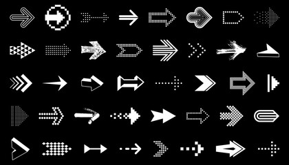 Arrows vector big set of different shapes styles and concepts, cursors for icons or logo creation, graphic design elements for web or print.