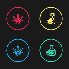 Set line Marijuana or cannabis leaf, Test tube with marijuana, oil and icon. Vector