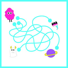 Maze with cute aliens. Kids mini game for development.