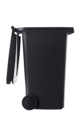 Plastic black trash can isolated on white background