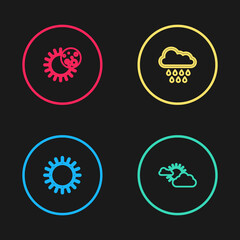Set line Sun, and cloud weather, Cloud with rain and Eclipse of sun icon. Vector