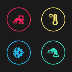 Set line Sun and snowflake, Rainbow with clouds, Meteorology thermometer and sun icon. Vector