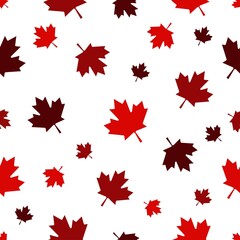 Canada Day Vector Seamless Patterns in Red Maple Leaf on white background. Vector background. Happy Celebration Banner. 1st July. Texture for fabrics, cards, fabrics, posters, boxes, packages, gifts.