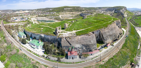 Aerial view of Bakhchisarai Holy Dormition Monastery, Crimea.