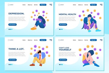Set of web page design templates for Depression and Mental Health. Modern vector illustration concepts for website and mobile website development. 