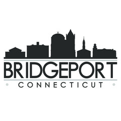 Fototapeta premium Bridgeport, CT, USA Skyline Silhouette Design. Clip Art City Vector Art Famous Buildings Scene Illustration.