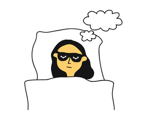 The girl sleeps in a sleep mask. Cartoon. Vector illustration.