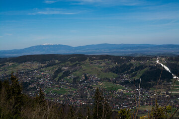 Fototapeta na wymiar View on Babia Gora and City of Zakopane from Sarnia Skala in Tatra Mountains