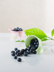 scattered blueberries and flowers