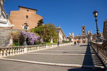 Rome, Italy, Piazza del Campidoglio. The imposing staircase leading to the Piazza del Michelangelo,...