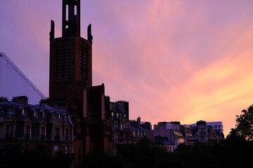 Fototapeta na wymiar Sunset in Paris. Spring 2021, France.
