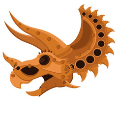 Triceratops drawing in steampunk style. Vector illustration on the theme of dinosaurs on a white isolated background. © Александр Колесников