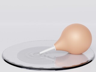 Enema with drops in a puddle of water. 3d illustration.