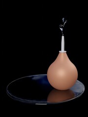 Enema with drops in a puddle of water. 3d illustration.