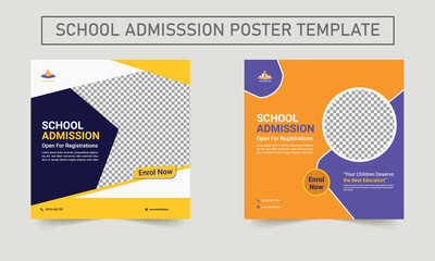 School admission poster template. Suitable for educational banner and social media post template. back to school promotion cover layout template.