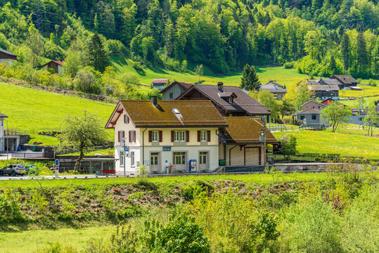 The old R&uuml;ti train station in Glarus, Switzerland