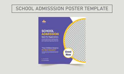 school university education social media post template. Back to School admission by social media Instagram, Facebook post. back to school promotion cover layout.
