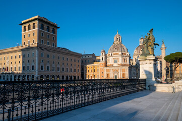 Fototapeta premium Rome Piazza Venezia Altar of the Fatherland, monument to Vittorio Emanuele II, Italy. Detail of the gate of the Vittoriano, Italian National Monument on the Capitoline Hill, Italy, Europe.