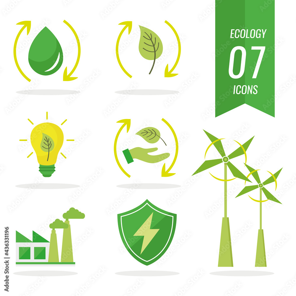 Sticker collection of icons green ecology