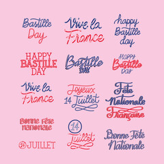 bastille day phrases bundle - obrazy, fototapety, plakaty