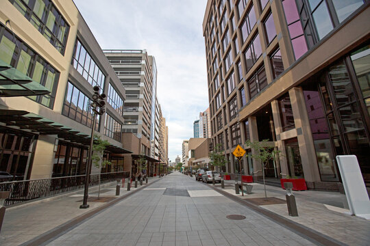 Street Lined With Modern Buildings In Salt Lake City