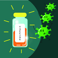Vaccine vaccine billboard against the virus, frightened diseases run away.