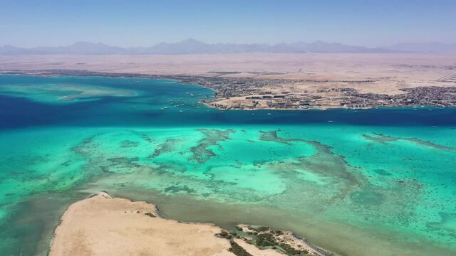 Aerial view: Island in the Red Sea, Hurghada, Egypt