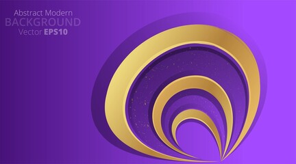 Metallic golden purple violet wavy motion 3d art deco elegant realistic geometric abstract modern vector background,