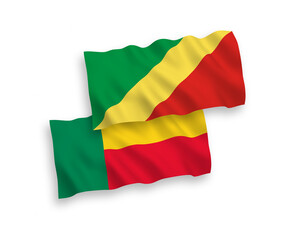 Flags of Republic of the Congo and Benin on a white background