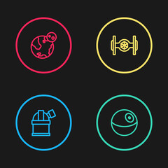 Set line Astronomical observatory, Planet, Cosmic ship and Earth globe icon. Vector