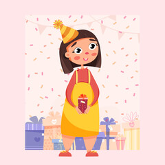 girl with gifts. Holiday Birthday. Vector illustration