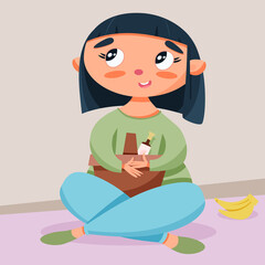 girl with food. picnic basket. vector illustration