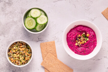 Roasted Beet Hummus in a bowl.
