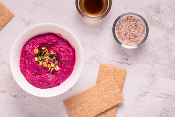Roasted Beet Hummus in a bowl.