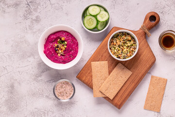 Roasted Beet Hummus in a bowl.