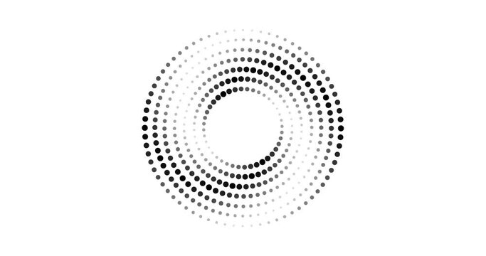 halftone dotted circle rotating. abstract dot round half tone spinning elements