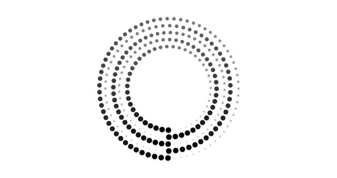halftone dotted circle rotating. abstract dot round half tone spinning elements