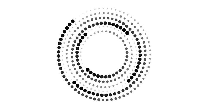 halftone dotted circle rotating. abstract dot round half tone spinning elements