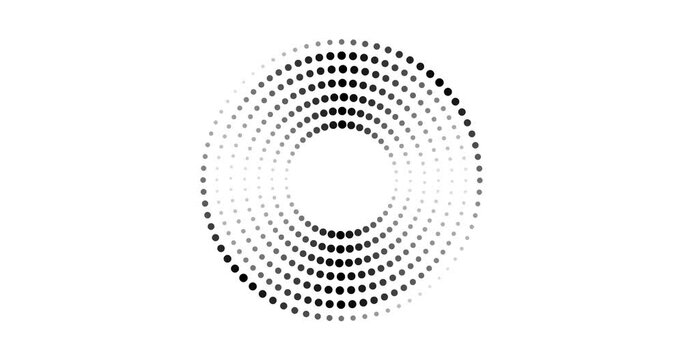 halftone dotted circle rotating. abstract dot round half tone spinning elements