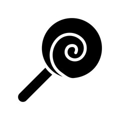 Lollipop Vector Icon in Glyph Style. A Lollipop is a type of sugar candy mounted on a stick. Vector illustration icon can be used for an app, website, or part of a logo.