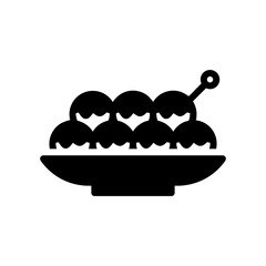 Takoyaki Vector Icon in Glyph Style. Takoyaki or octopus balls is a ball-shaped Japanese snack. Vector illustration icon can be used for an app, website, or part of a logo.