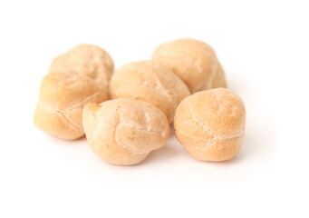 Pile of raw chickpeas on white background. Vegetable planting