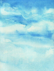 Watercolor sky background. Blue sky with clouds