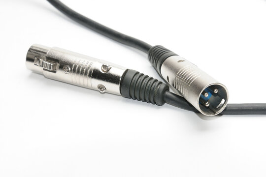 Audio cable with XLR connectors for microphones and professional audio equipment on a white background