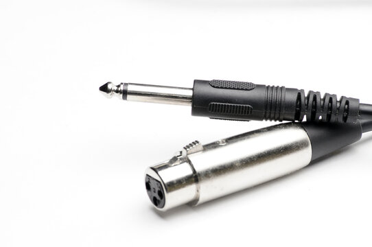 Audio cable with XLR and TRS jack connectors for microphones and professional audio equipment on a white background