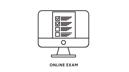 Online Exam Icon. Vector flat isolated illustration of a computer screen and an exam or test