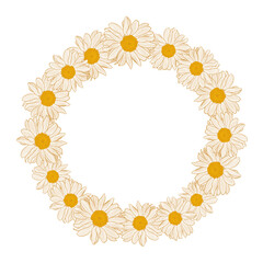 Fototapeta na wymiar Floral wreath with chamomiles isolated on white background. Vector illustration element with copy space for text, may use for greeting cards, invitations, wedding, birthday, easter, package design.