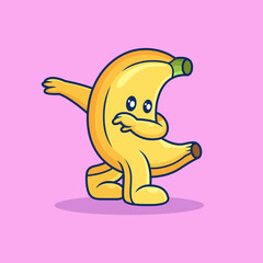 Banana Cartoon with Dub Pose. Fruit Vector Icon Illustration, Isolated on Premium Vector