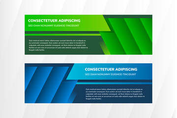 Vector abstract geometric design banner web template. Abstract header blue and green shape vector design. Abstract corporate business banner web template, horizontal advertising.